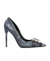 Dolce & Gabbana Water Drill Clasp Quilted Denim High Heels In Black