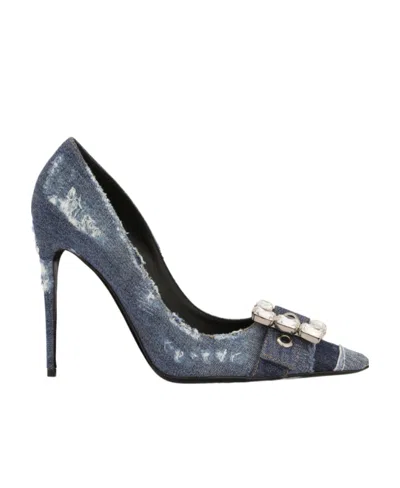 Dolce & Gabbana Water Drill Clasp Quilted Denim High Heels In Black
