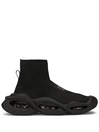 Dolce & Gabbana Wave Mid-top Stretch Sneakers In Black