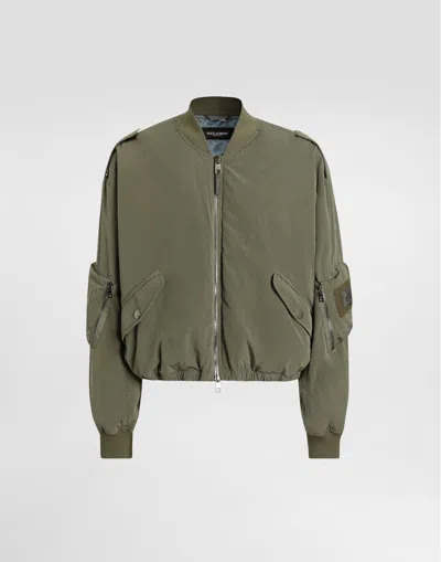 Dolce & Gabbana Wavy Nylon Bomber Jacket In Green