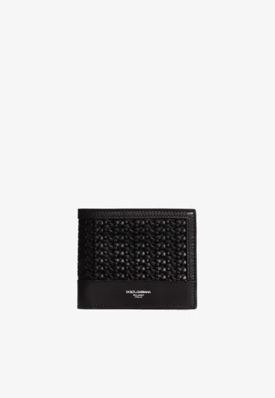 Dolce & Gabbana Weave Plongé Leather Wallet In Black