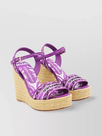 Dolce & Gabbana Wedge Heel Open Toe Embroidered Espadrilles With Braided Sole