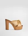 Dolce & Gabbana Wedge Sandal In Frayed Rafia And Canvas In Multicolor