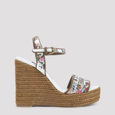 Dolce & Gabbana Leather-trimmed Embroidered Canvas Platform Wedge Sandals In Brown
