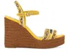 Dolce & Gabbana Maiolica Embroidered Wedge Sandals In Brown