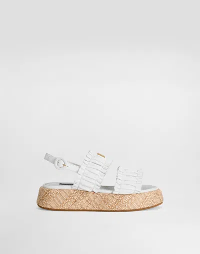 Dolce & Gabbana Kids' Wedge Sandals In Nappa Leather In White