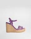 Dolce & Gabbana Violet Wedges With Logo Embroidery On The Front And All-over Majolica Motif In Cotton Blend Woman In Purple