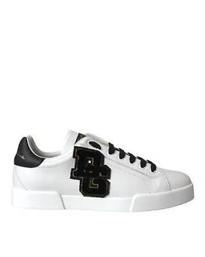 Pre-owned Dolce & Gabbana Weisse Low-top-sneaker Mit Lederlogo - Sneakers - Blackwhite