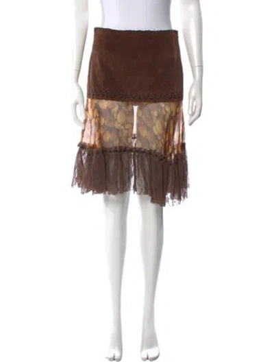 Pre-owned Dolce & Gabbana Whipstitch Trim Knee-length Skirt In Brown