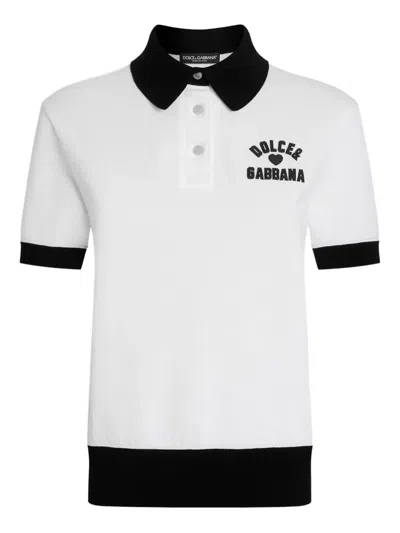 Dolce & Gabbana Logo-embroidered Cotton Polo Top In White