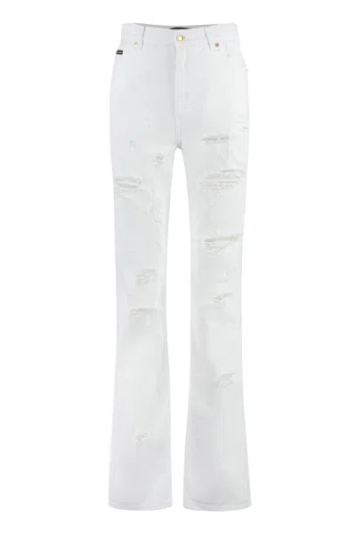 Dolce & Gabbana Destroyed-effect Cotton Denim 5-pocket High-rise Jeans In White