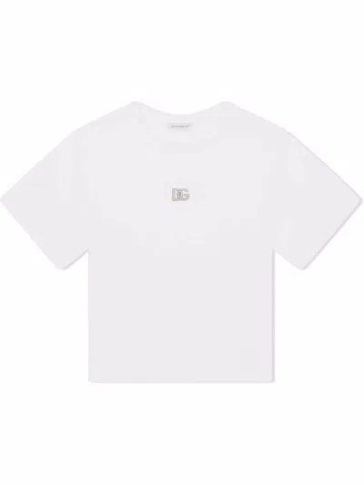 Dolce & Gabbana Kids' Jersey T-shirt With Dg Logo In White