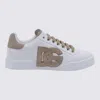 Dolce & Gabbana Black And Beige Low Top Sneakers With Logo Patch On The Side And Logo Lettering On The Tongue In Lea In White