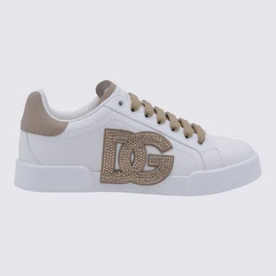 DOLCE & GABBANA DOLCE & GABBANA WHITE AND BEIGE LEATHER SNEAKERS