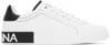 Dolce & Gabbana Portofino Leather Sneakers With Rubberized Logo Shoes In Bianco/nero