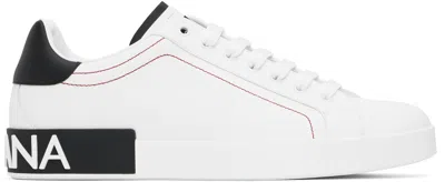 DOLCE & GABBANA WHITE & BLACK CALFSKIN NAPPA PORTOFINO SNEAKERS