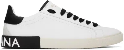 DOLCE & GABBANA WHITE & BLACK CALFSKIN PORTOFINO VINTAGE SNEAKERS