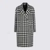Dolce & Gabbana Black And White Coat With All-over Check Motiv In Wool Blend Woman In Black