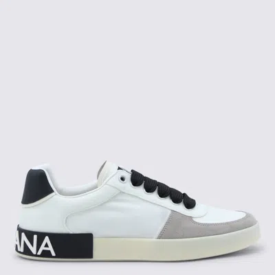Dolce & Gabbana White And Black Leather Portofino Sneakers