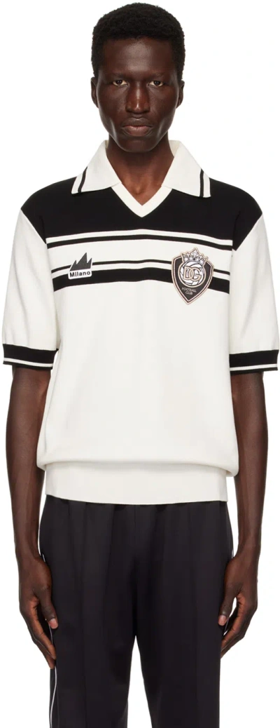 Dolce & Gabbana White & Black Striped Polo In W1001 Bianco/nero