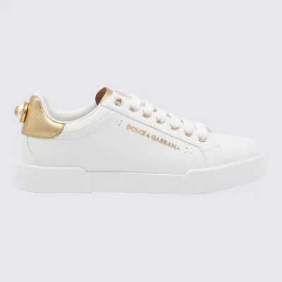 DOLCE & GABBANA DOLCE & GABBANA WHITE AND GOLD LEATHER SNEAKERS
