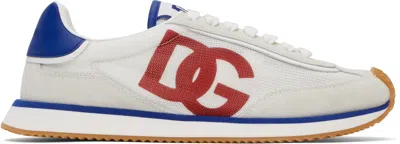 DOLCE & GABBANA WHITE & GRAY MIXED-MATERIAL 'DG' CUSHION SNEAKERS