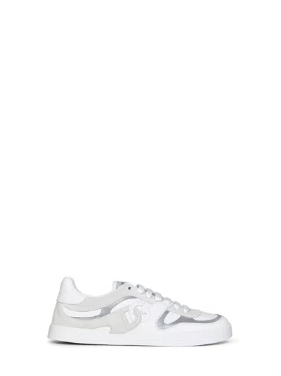 Dolce & Gabbana White And Ice Nappa Calfskin And Suede Portofino Sneakers