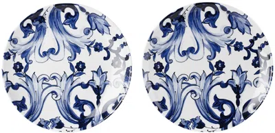Dolce & Gabbana White & Navy Mediterraneo Dinner Plate Set In Fiore Piccolo