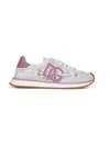 Dolce & Gabbana White Low Top With Lace Details And Dg Patch On The Side In Fabric And Suede Blend Woman In Multi