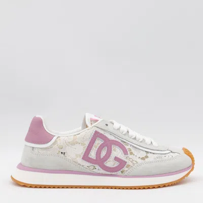Dolce & Gabbana White And Pink Dg Cushion Sneakers