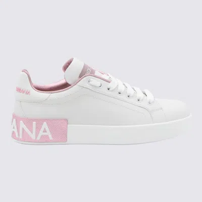 Dolce & Gabbana White And Pink Leather Portofino Sneakers