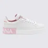 Dolce & Gabbana Portofino White And Pink Low Top Sneakers With Logo In Leather Woman