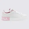 Dolce & Gabbana Portofino White And Pink Low Top Sneakers With Logo In Leather Woman In White