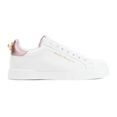 DOLCE & GABBANA WHITE AND PINK LEATHER SNEAKERS