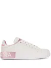Dolce & Gabbana White And Pink Low-top Sneakers For Women In Calfskin