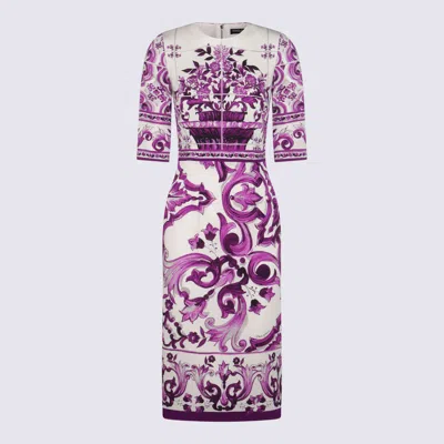 Dolce & Gabbana White And Purple Silk Dress