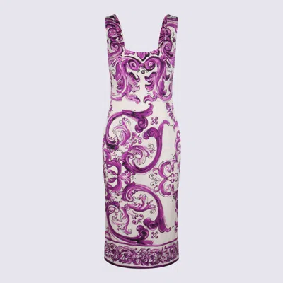 Dolce & Gabbana White And Purple Silk Dress