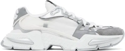 Dolce & Gabbana White & Silver Mixed-material Airmaster Sneakers In Argento/bianco