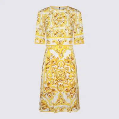 DOLCE & GABBANA WHITE AND YELLO SILK DRESS