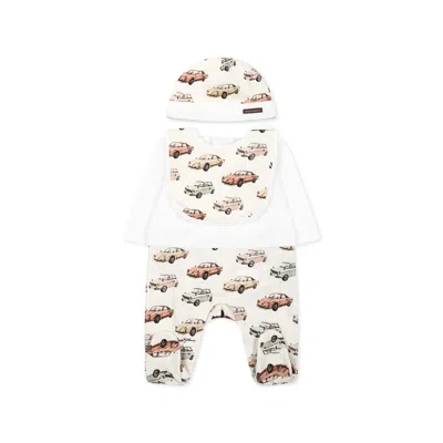 Dolce & Gabbana White Babygrow Set For Baby Boy With Vintage Cars Models