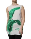 Dolce & Gabbana White Banana Leaf Print Round Neck Tank Top In White