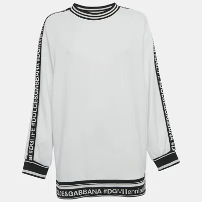 Pre-owned Dolce & Gabbana White Band Logo Cotton Sweatshirt M