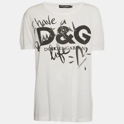 Pre-owned Dolce & Gabbana White Beautiful Life Logo Print Cotton T-shirt M