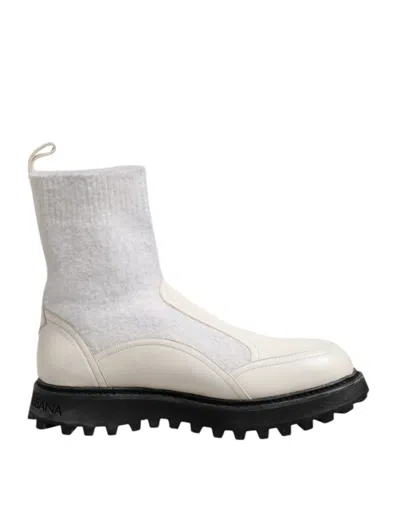 Dolce & Gabbana White Beige Dg Logo Mid Calf Boots Shoes