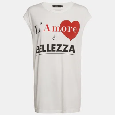 Pre-owned Dolce & Gabbana White Bellezza Print Jersey Sleeveless T-shirt S