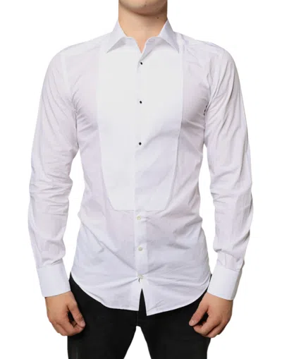 Pre-owned Dolce & Gabbana White Bib Cotton Poplin Formal Dress Men's Shirt ()