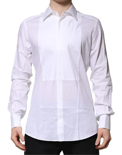Dolce & Gabbana White Bib Cotton Poplin Gold Men Formal Shirt