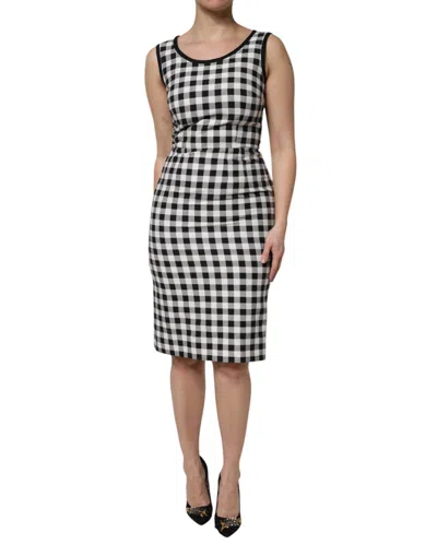 DOLCE & GABBANA DOLCE & GABBANA WHITE BLACK CHECKERED SLEEVELESS SHEATH WOMEN'S DRESS