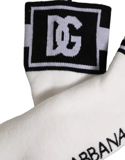 Dolce & Gabbana White Black Cotton Ankle Length Dg Logo Socks