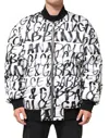 Dolce & Gabbana White Black Graffiti Logo Puffer Bomber Jacket In White